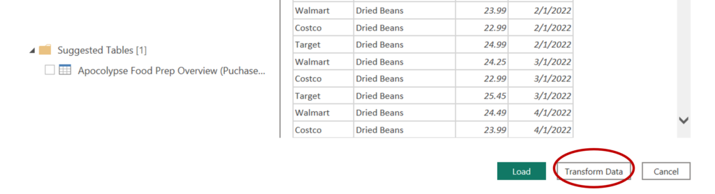 Power BI Transform Data Position