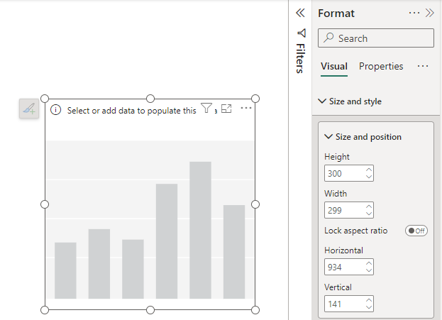 Visual container size and position