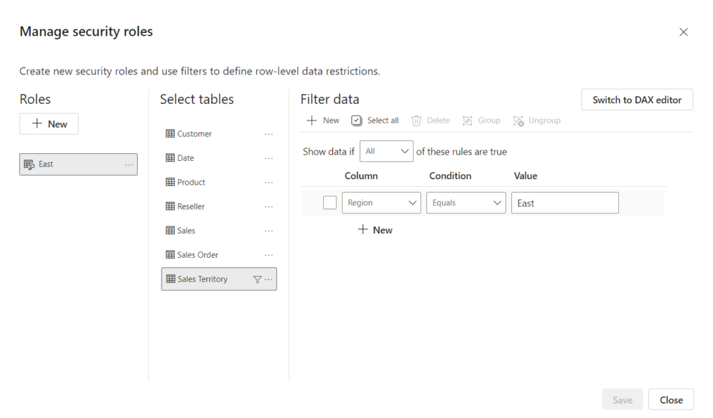 RLS filter data update