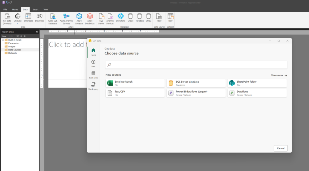 Power BI Report Builder connect data
